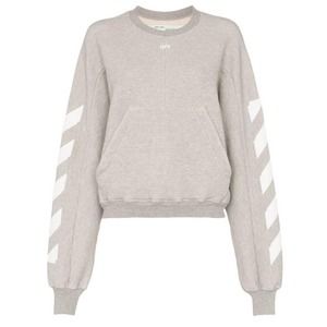 OFF WHITE logo striped printed kangaroo pocket sweatshirt
